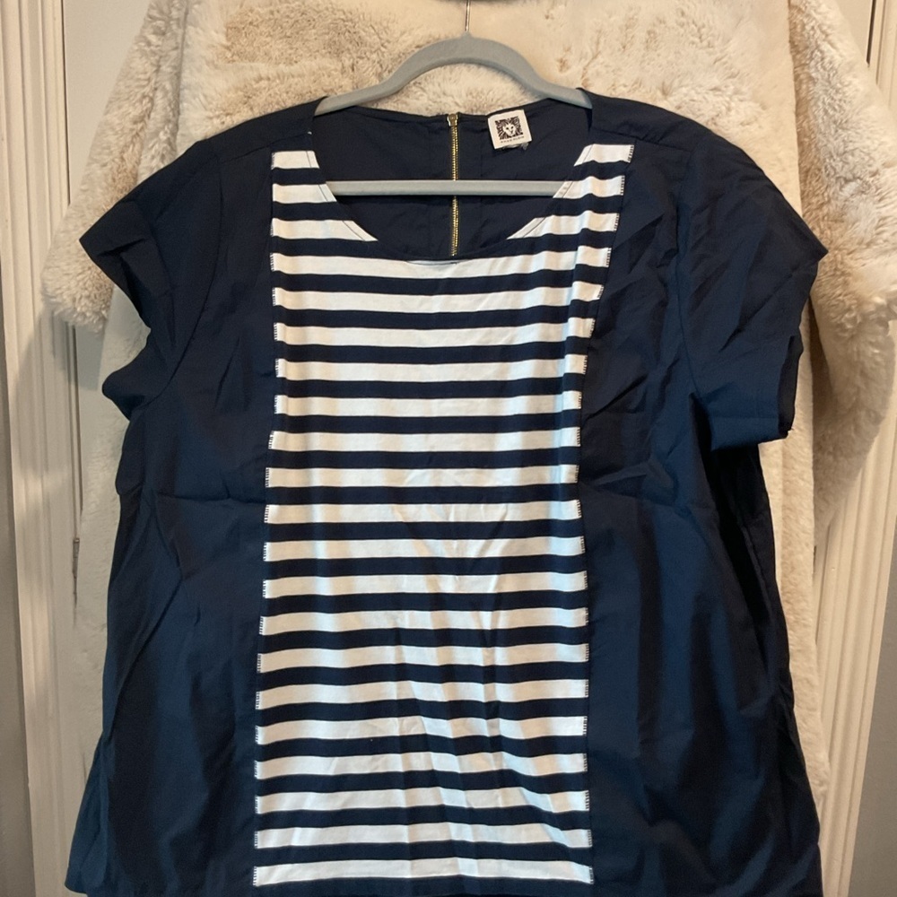 Anne Klein Navy and White Striped Women's Top